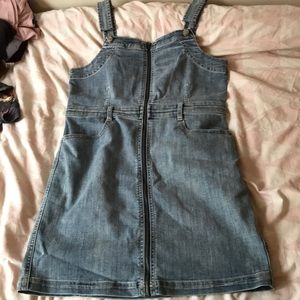 Overall style short jean dress
